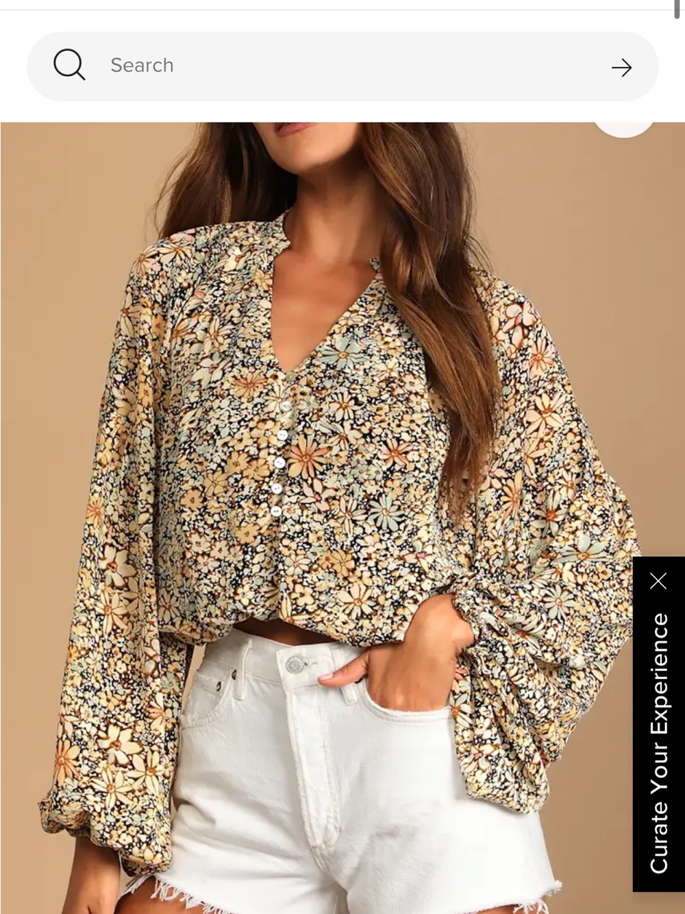 Lulu's Cream & Yellow Floral Button-Front Peasant Blouse